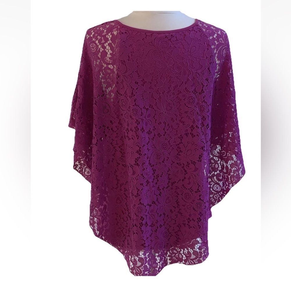 Lace Overlay Batwing Top Plus 1X Blouse Fairy Whimsigoth Purple Simply Emma - Picture 8 of 9